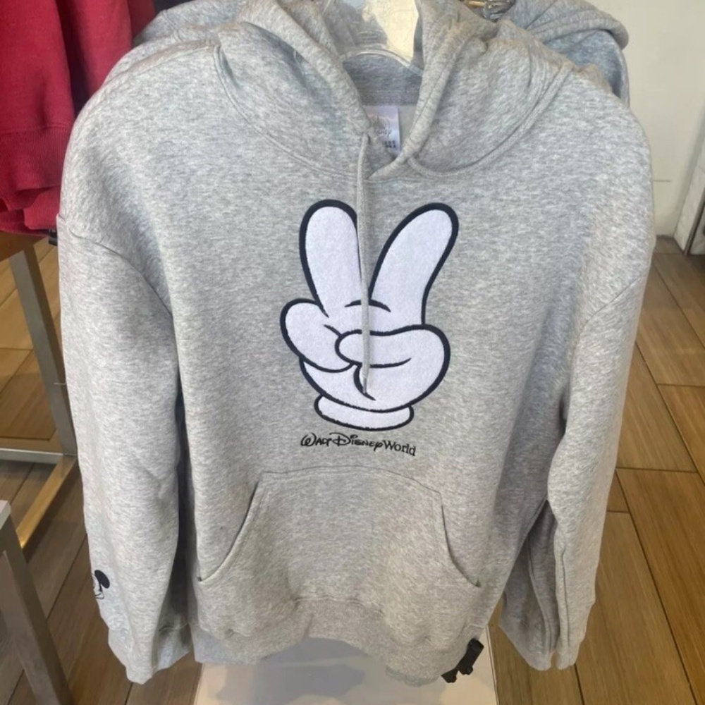 Disney World 2025 Embroidered Mickey Peace Sign Hoodie Sweatshirt Adult Size NEW
